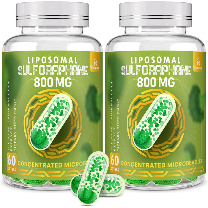 800 MG Liposomal Sulforaphane, Powerful Dual-Delivery for Maximum Absorption & Potency, Full-Spectrum Broccoli Extract, Antioxidant & Liver Supplement, 120 Softgels