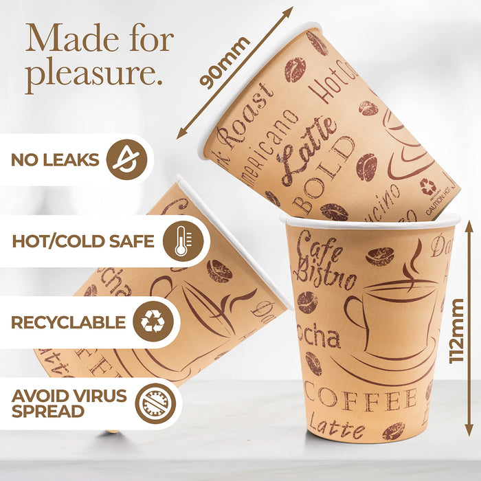 Disposable Coffee Cups with Lids 12 oz (100 Pack) - To Go Paper Coffee Cups for Hot & Cold Beverages, Coffee, Tea, Hot Chocolate, Water, Juice - Eco Friendly