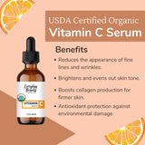 Organic Vitamin C Serum for Face - USDA Certified Facial Serum - Anti Aging For Fine Lines & Wrinkles - Potent Botanical Ingredients & Non GMO - 1oz Glass Amber Bottle & Dropper