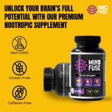 Mind Fuse Nootropics Memory Support Supplement - (60 Capsules) - Lions Mane, Ashwagandha, Omega 3, L-Theanine - Gluten & Alpha GPC Free - Ideal for Boosting Mind, Focus & Memory