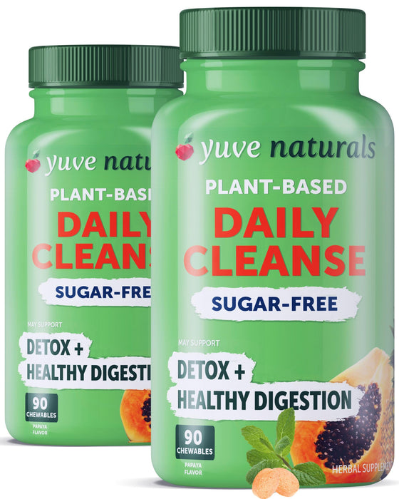 Yuve Natural Papaya Digestive Enzymes - Sugar-Free Chewable Candies - Promotes Better Digestion - Constipation & Bloating Aid, Detox, Leaky Gut Repair & Gas Relief - Vegan, Non-GMO (2 Pack of 90ct)