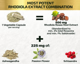 Rhodiola Rosea Supplement High Potency Extract 500mg - 3% Rosavins 1% Salidrosides with Ashwagandha Shisandra Passion Flower Herb Powder Capsules - Natural Way to Relieve Stress - Pills for Energy