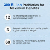 Linkvibe Probiotic 300 Billion CFU - 12 Strains Probiotics with Organic Prebiotics for Digestive & Gut, Immune, Bloating Health - Probiotics for Women and Men - Daily Probiotics Supplement - 60 Counts