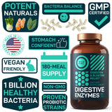 Digestive Enzymes with Probiotics and Prebiotics - Gut Health, Digestion IBS Supplement with Artichoke Ginger Turmeric – Vegan Probiotic Enzymes Digestive Health and Bloating Relief - 180 Caps