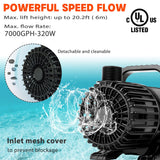 WaterRebirth (7000GPH-320W, UL listed) High Flow Submersible Water Pump - Pond Pump - Submersible Pump - Water Fountain Pump - Aquarium Pump,PS- 7000