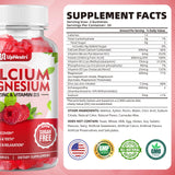 Calcium Magnesium Zinc with Vitamin D3 Supplement, Sugar Free Calcium Gummies for Women Men, High Absorption Zinc Gummies for Bone & Muscle & Immune Health, Vegan Raspberry Flavor - 60 Count
