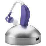 Digital Hearing Aid Amplifier Set - Rechargeable Behind the Ear Personal Sound Amplification Device - for Adults and Seniors with All-Day Battery Life, (Single Unit, Purple)