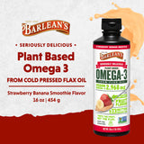 Barlean's Strawberry Banana Omega 3 Liquid Flaxseed Oil with 2,968 mg Vegan Omegas 3 6 9, Smoothie Supplements for Kids & Adults from Cold Pressed Flax Seed Oil, Non-GMO & Gluten Free, 16 oz