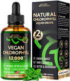 Vegan Chlorophyll Liquid Drops - Oxygen & Energy Boost, Skin Cleanse - Made in USA Trusted Quality - Natural Deodorant & Detox - 12000 mg Extra Strength Supplement - 2 Month Supply, Fresh Mint Flavor