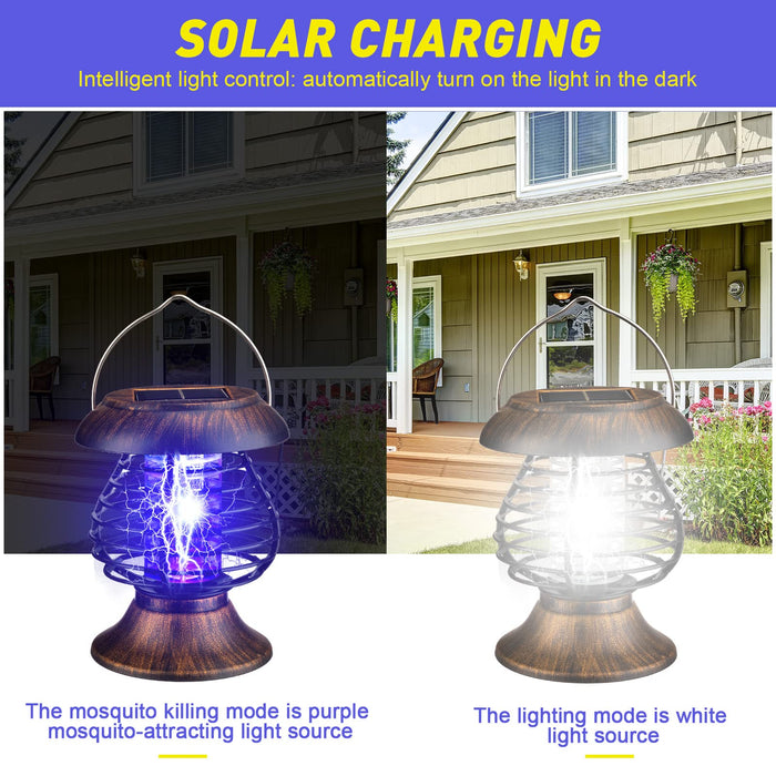 Qualirey Solar Bug Zapper Outdoor Waterproof Mosquito Repellent Outdoor Solar Mosquito Zapper Antique Bronze Plastic Ring Bug Lights Insect Mosquito Killer Lamp (Hanging, 2 Pcs)