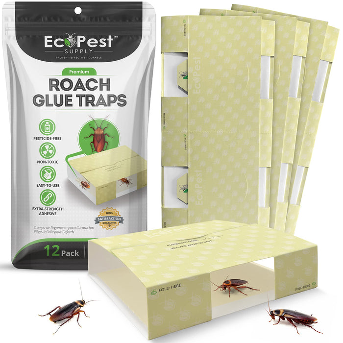 Roach Trap – 12 Pack | Sticky Indoor Glue Traps for Roaches and Other Bugs and Crawling Insects | Adhesive Cockroach Motel, Bait Trap, Monitor, Killer and Detector for Pest Control