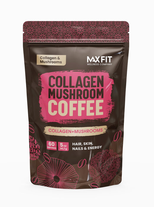 Collagen Mushroom Coffee Organic (60 Servings) Lion’s Mane, Chaga & Collagen, Mixed with Gourmet Arabica Instant Coffee | Mental Focus Boosting Coffee Plus Joints, Hair, Skin & Nails Health Support