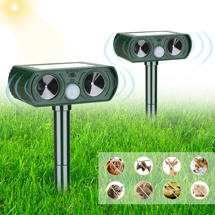 Lubatis Pack of 2 Solar Ultrasonic Animal Repeller Deer Repellent & Cat Repellent Outdoor for Garden Rabbit Squirrel Repellent for Yard - Motion Activated to Deter Animals