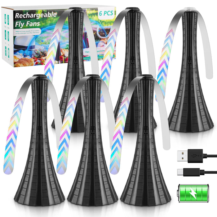 Fly Fans for Tables Rechargeable, Fly Fans for Outdoor Tables, Food Fans to Keep Flies Away, USB Fly Fans Belfans, 1800mah Large Capacity Fly Repellent, 6PCS, Black