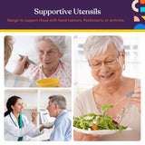 Special Supplies Adaptive Utensils (5-Piece Kitchen Set) Wide, Non-Weighted, Non-Slip Handles for Hand Tremors, Arthritis, Parkinson’s or Elderly Use (Grey)