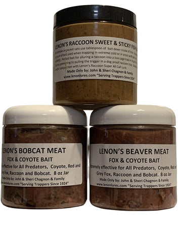 Lenon Lures Trappers 3 Pack of Coyote, Bobcat, Fox and Raccoon Trapping Bait 8 oz Jars