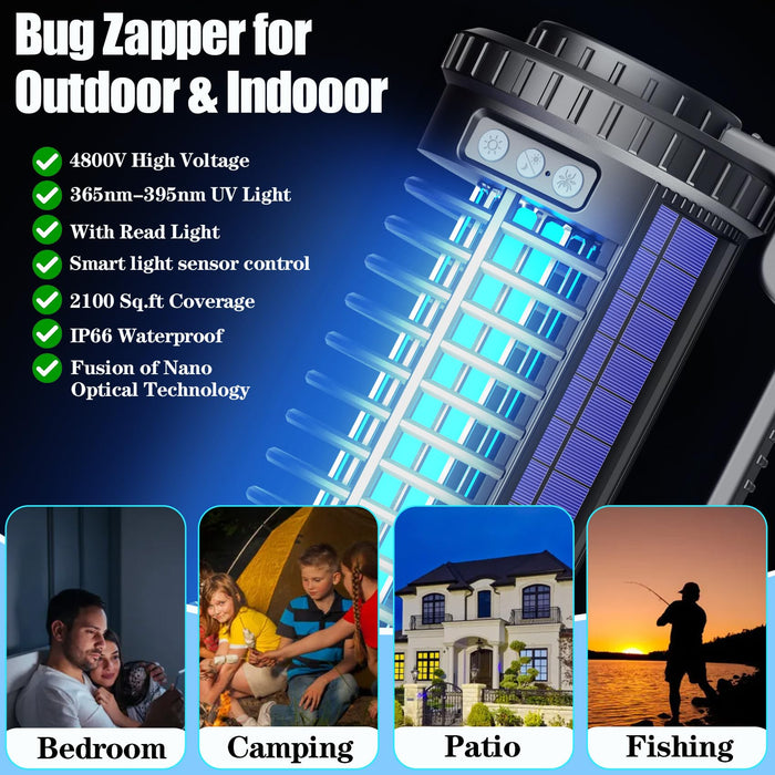 WSDEJY Solar Bug Zapper for Outdoor & Indoor, USB 4000mAh Rechargeable Mosquito Killer with Smart Light Sensor, Adjustable body Fly Traps, Waterproof Insect Zapper for Patio,Home (Black-4600V-4000mAh)