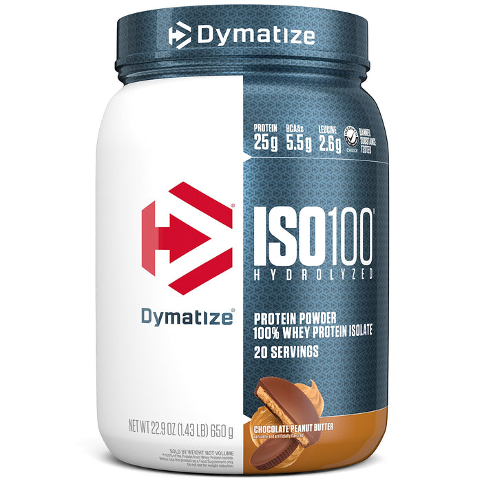 Dymatize ISO100 Whey Protein Powder with 25g of Hydrolyzed 100% Whey Isolate, Gluten Free, Fast Digesting, Chocolate Peanut Butter, 20 Servings