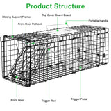 VASALAID Live Animal Trap Cage, 24 X 7 X 8 Inch Catch and Release, Humane Live Trap Cage Indoor & Outdoor Foldable cat Trap for Stray Cats, Rabbits, Squirrels, Groundhogs, Woodchucks