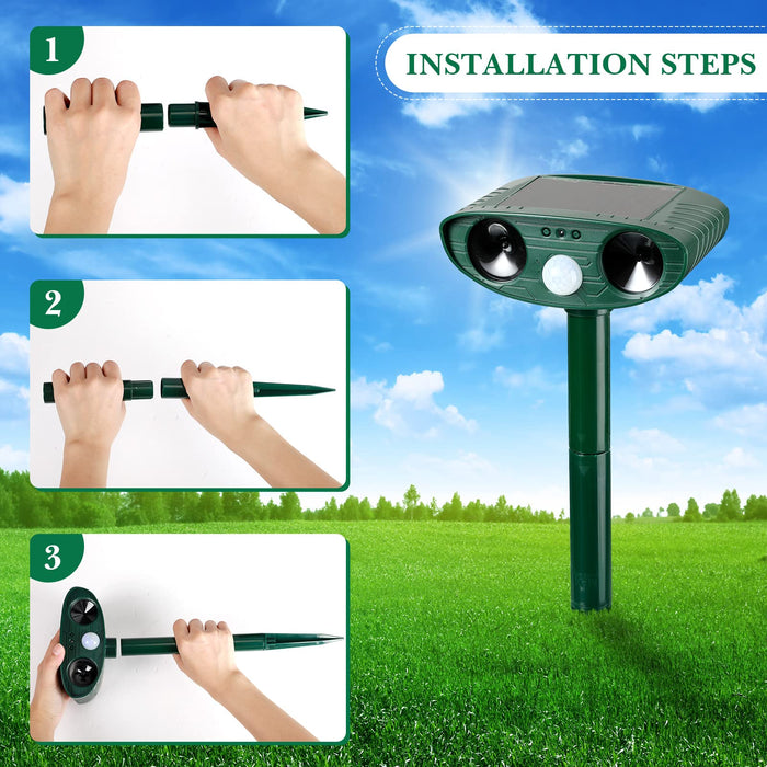 Ultrasonic Animal Repeller Outdoor Solar Ultrasonic Repellent Animal Deterrent with Motion Sensor Waterproof Deterrent Scarer Repel Cat Dog Squirrel Raccoon Skunk Rats (Green,4 Pack)