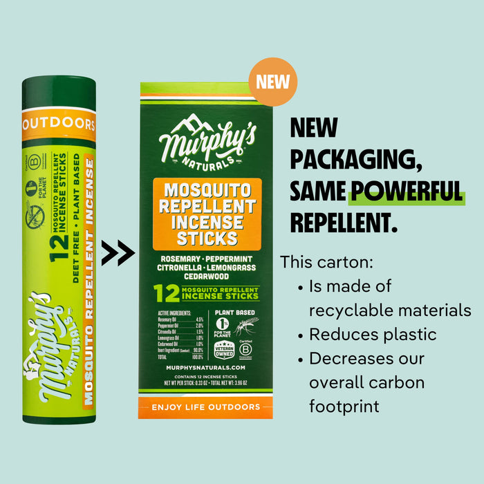 Murphy's Naturals Mosquito Repellent Incense Sticks | DEET Free with Plant Based Essential Oils | 2.5 Hour Protection | 12 Sticks per Carton | 2 Pack