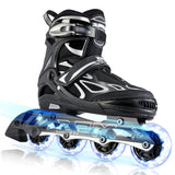 2PM SPORTS Vinal Inline Skates for Men with Light Up Wheels Adjustable Roller Women, Illuminating Outdoor Roller Skates for Kids and Adults - Silver XL