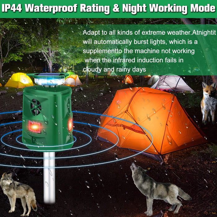 Ultrasonic Animal Repeller,360°Solar Pest Repellent,Cat Repellent Outdoor,Squirrels Repellent with Motion Sensor & Flashing Light, Repel,Rabbit,Raccoon,Dog,Bird