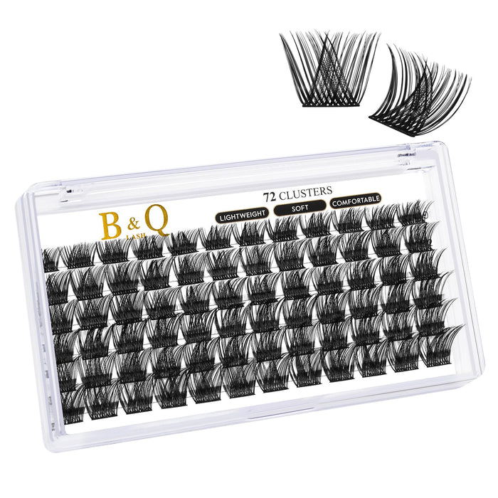 Lash Clusters B55 D Curl 10mm DIY Eyelash Extensions 72 Clusters Lashes B&Q LASH Volume Individual Lashes Eyelash Clusters Extensions Individual Lashes Cluster DIY at Home (B55,D-10mm)