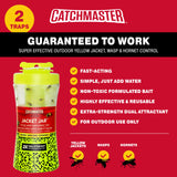 Catchmaster Yellow Jacket, Hornet, & Wasp Trap Jar 2-Pk, Reusable Bug Catcher with Attractant, Outdoor Flying Insect Trap, Wasp Killer Bug Trap, Pet Safe Pest Control for Backyard, Patio, & Shed