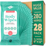 Body Wipes - (28 Packs) - 280 XL Bath Wipes for Adults No Rinse, Adult Wipes for Elderly - Body & Face Gentle Skin Cleansing, Shower Wipes Bathing for Travel, Elderly, Car, Gym, Camping (8x12 Inch)