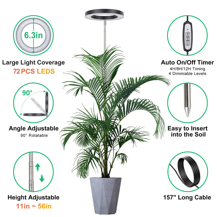 LORDEM Plant Grow Light, Full Spectrum Plant Light for Indoor Plants, Brightness Adjustable LED Growing Lamp with Auto On/Off Timer 4H/8H/12H, Height Adjustable, 2 Packs of Black