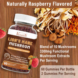 Vazatisi 2 Pack Organic Mushroom Gummies, 10 Mushroom Complex 3300MG - Lions Mane Mushroom Supplement with Shitake Reishi Turkey Tail Chaga for Memory Focus & Immune Booster - 120 Raspberry Gummies