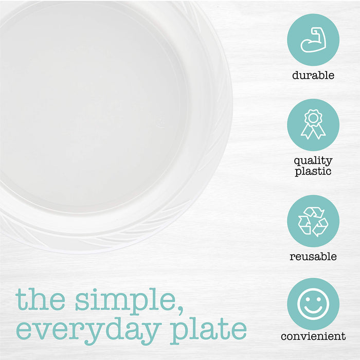 PLASTICPRO 100 Count Disposable 10 Inch White Plastic Dinner Plates Extra Large