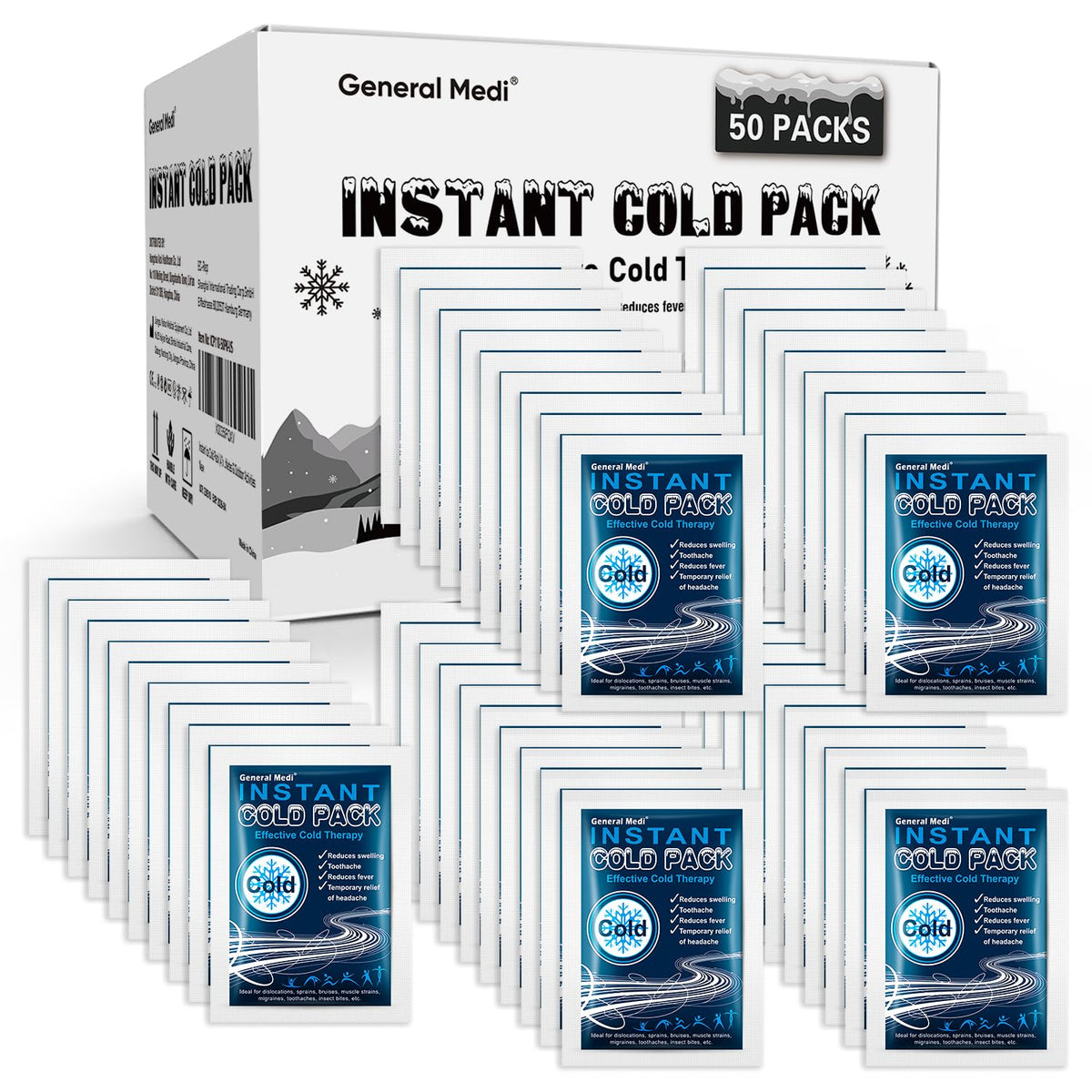 Gg Cold General Medi Instant Ice Cold Pack (4”x 5.5”) – 50 Packs Disposable Co