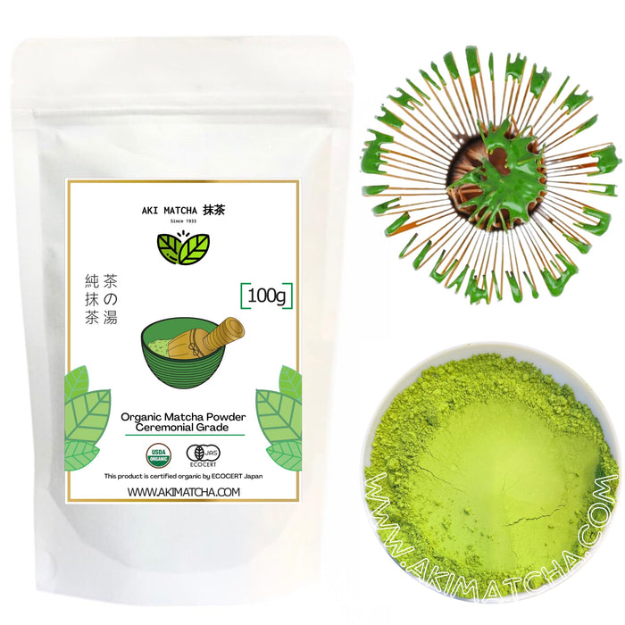 AKI MATCHA - 100% Organic Matcha Ceremonial Grade | Authentic Japanese Spring Harvest Matcha Powder | Made in Japan | USDA, JAS Certified Organic Matcha Green Tea Powder | Detox tea for body cleanse | Umami, bold, rich matcha, with a sweet aftertaste and