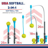 Franklin Sports Kids Teeball and Softball Batting Tee - USA Softball 2-in-1 Grow-with-Me Tee - Adjustable Youth Hitting Tee - Perfect for Teeball and Softball Training, Blue/Grey