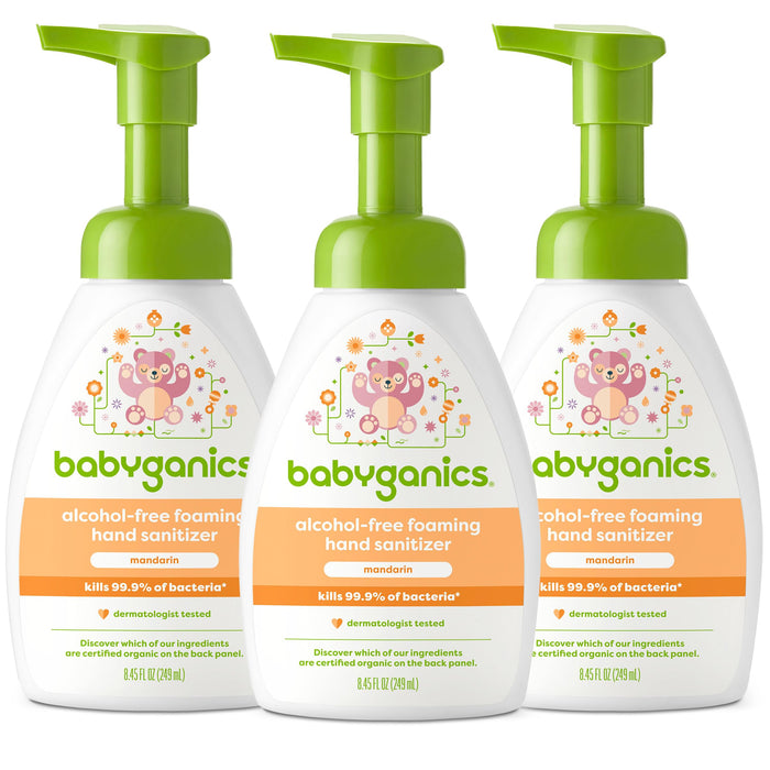 Babyganics Foaming Pump Hand Sanitizer, Alcohol Free, Mandarin, Kills 99.9% of Common Bacteria, Moisturizing, 8.45 Fl Oz (Pack of 3)