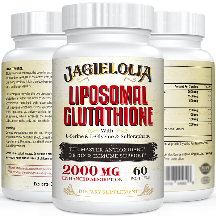 Liposomal Glutathione 2000 mg with L-Serine, L-Glycine & Sulforaphane – Active L-Glutathione Unique Formulation to Enhance Absorption - Master Antioxidant, Detoxifying & Immune | 180 Softgels