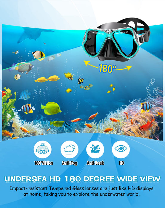 Greatever Dry Snorkel Set,Panoramic Wide View,Anti-Fog Scuba Diving Mask,Professional Snorkeling Gear for Adults