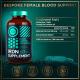 Iron Supplement for Women with Folic Acid - 194% Daily Iron Vitamins Ferrous Sulfate, 168% Folate Folic Acid - Iron Pills for Women with Anemia and Pregnant Women - 60 Gluten-Free, Vegan Iron Tablets