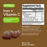 Iron Gummies 20mg + Vitamin C 26mg for Iron Deficiency and Anemia, Supports Energy, Blood Cell Formulation, Blood Builder, Vegan Supplements, Gluten Gelatin and GMO Free, Chewable Grape Gummy Chews