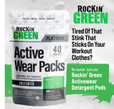 Rockin' Green Laundry Detergent Pods, Plant based, All Natural Laundry Detergent Pods, Vegan and Biodegradable Odor Fighter, Safe for Sensitive Skin (Active Wear 40 Pods - Unscented)