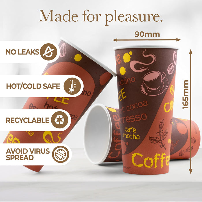 Disposable Coffee Cups with Lids 20 oz (100 Pack) - To Go Paper Coffee Cups for Hot & Cold Beverages, Coffee, Tea, Hot Chocolate, Water, Juice - Eco Friendly Cups