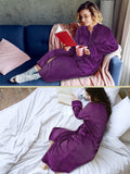 PAVILIA Womens Housecoat Zip Robe, Fleece Zip Up Front Robe Bathrobe, Plush Warm Zipper House Coat Lounger for Women Ladies Elderly with Satin Trim, Pockets, Long - Purple (Large/X-Large)