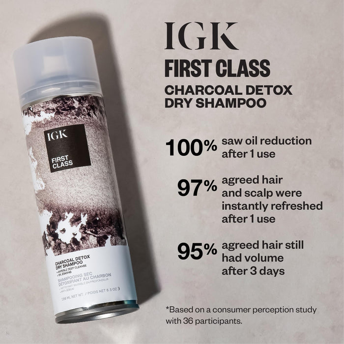 IGK FIRST CLASS Charcoal Detox Dry Shampoo | Volume + Soothes Scalp + Balance Oil | Vegan + Cruelty Free | 6.3 Oz