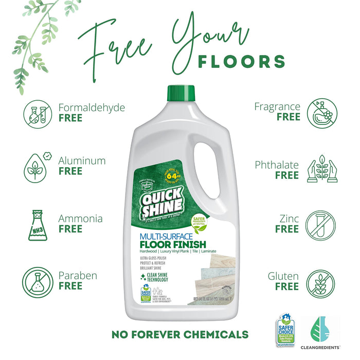 Quick Shine Multi Surface Floor Finish 64oz, 2Pk | Cleaner & Polish to use on Hardwood, Laminate, Luxury Vinyl Plank LVT, Tile & Stone | Safer Choice w/Clean Shine Technology | Shine-Protect-Refresh