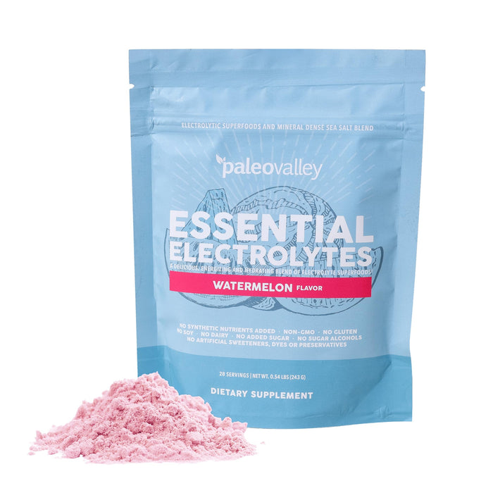 Paleovalley Essential Electrolytes Powder - Full Spectrum Watermelon Electrolyte Powder for Hydration, Energy and Muscle Recovery - No Sugar Added - 28 Servings