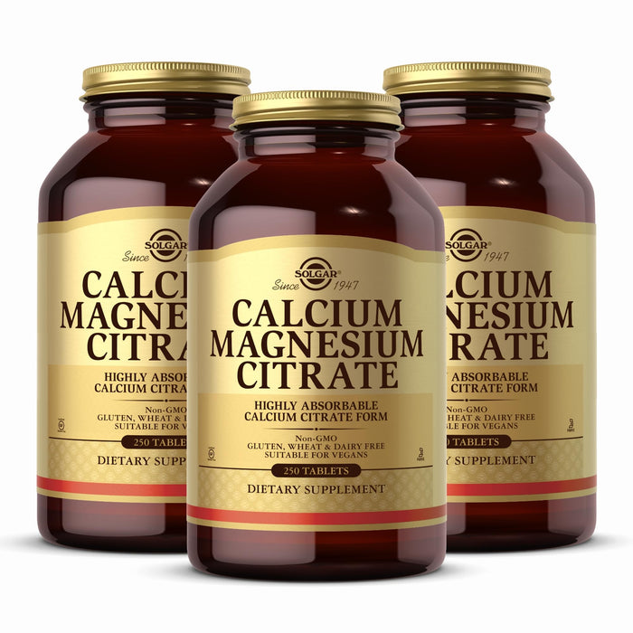 Solgar Calcium Magnesium Citrate - 250 Tablets, Pack of 3 - Non-GMO, Vegan, Gluten Free, Kosher - 150 Total Servings