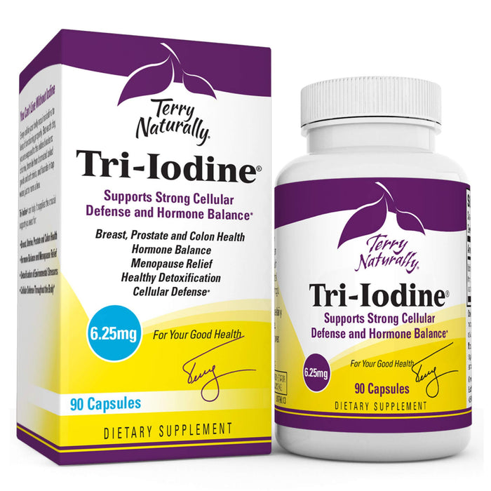 Terry Naturally Tri-Iodine 6.25 mg - 6250 mcg Iodine, 90 Vegan Capsules - Supports Hormone Balance, Promotes Breast & Prostate Health - Non-GMO, Gluten-Free, Kosher - 90 Servings