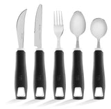 Special Supplies Adaptive Utensils 5-Piece Set Non-Weighted, Non-Slip Handles for Hand Tremors, Arthritis, Parkinson’s or Elderly Use - Stainless Steel Knife, Rocker Knife, Fork, Spoons (Black)